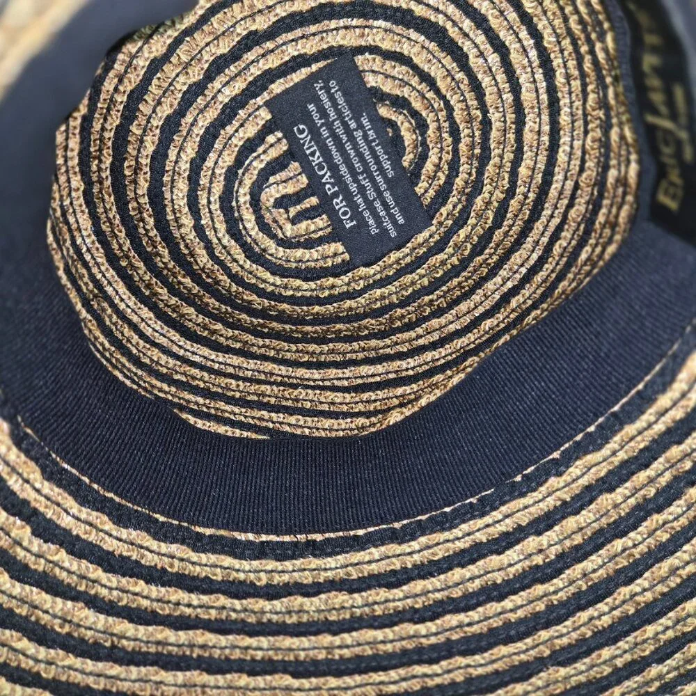 Eric Javits New York Packable Straw Bucket Sun Hat Tan Black Stripe UPF - Picture 9 of 14